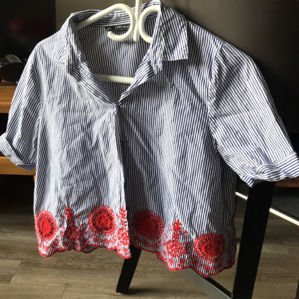 zARA pinstripe crop shirt